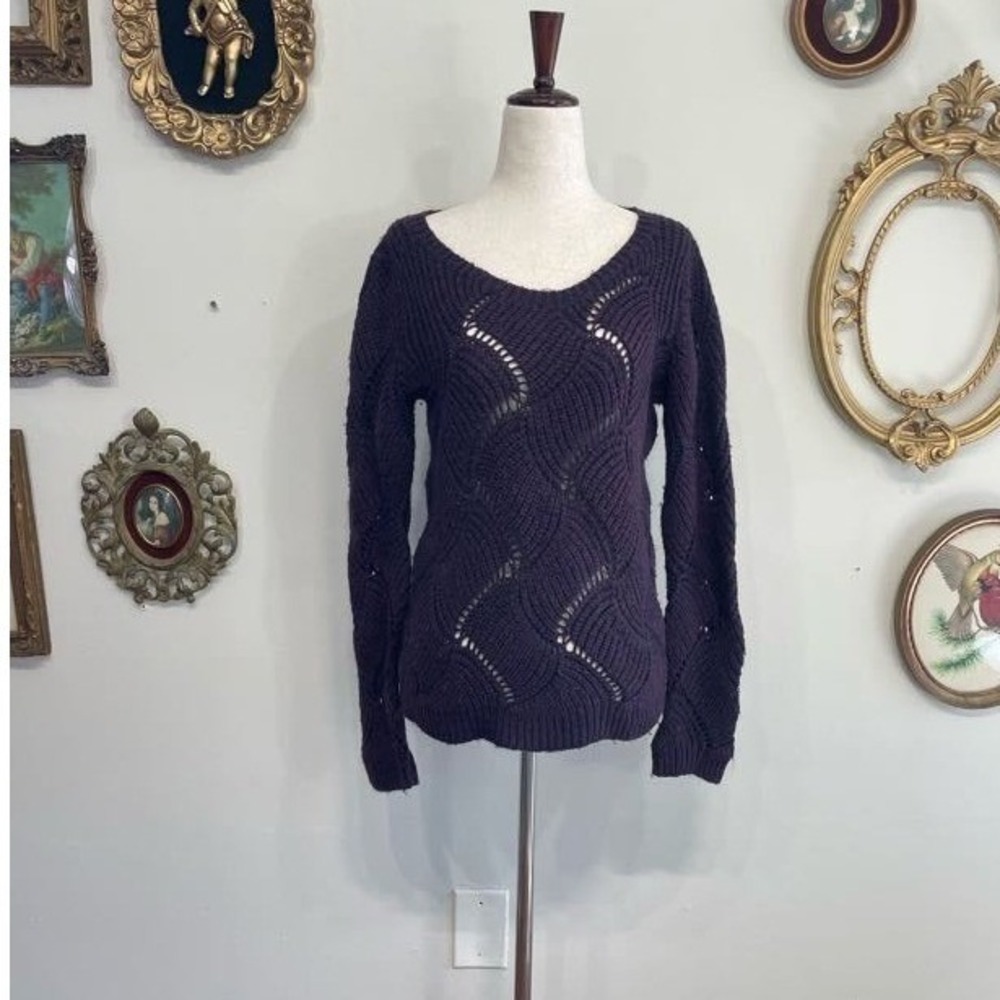 Kookai Purple Wavy Pointelle Mohair Wool Blend Chunky Knit Sweater G3183 Size 1